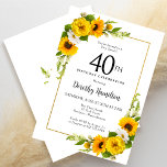 Gult Solrovit Daisy Blommigt 40 födelsedagar Inbjudningar<br><div class="desc">Söt gult solrosblomma blommigt 40 års födelsedagskort. Gult och vita daisy med solblommor. Ett rektangulärt guld ram ge är en elegant vibe. Mycket enkelt att anpassa. Den där baksidan är vit med en solrosbukett. Det här är en perfekt för en sommardag. Denna punkt är party i Gulten Solros and White...</div>