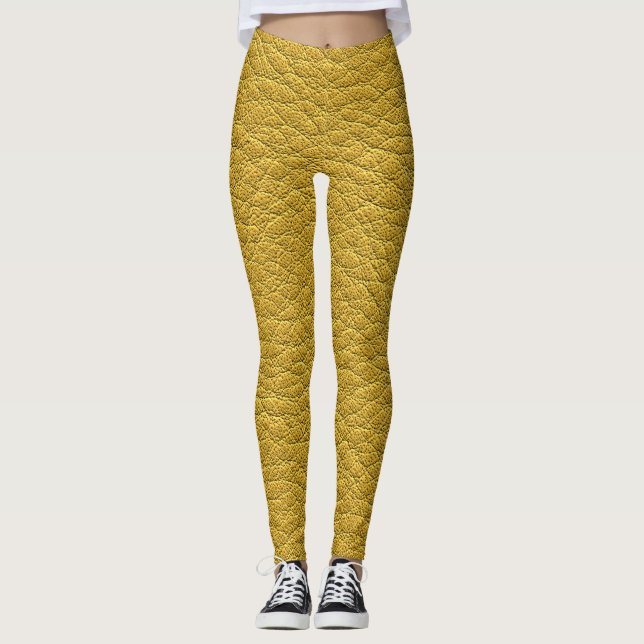 Gult Sömlös slutning av läder Struktur Leggings (Framsida)
