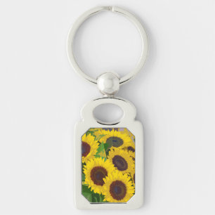 Gult Sommarsolblommor, nyckelkedjan metall Rektangulärt Silverfärgad Nyckelring