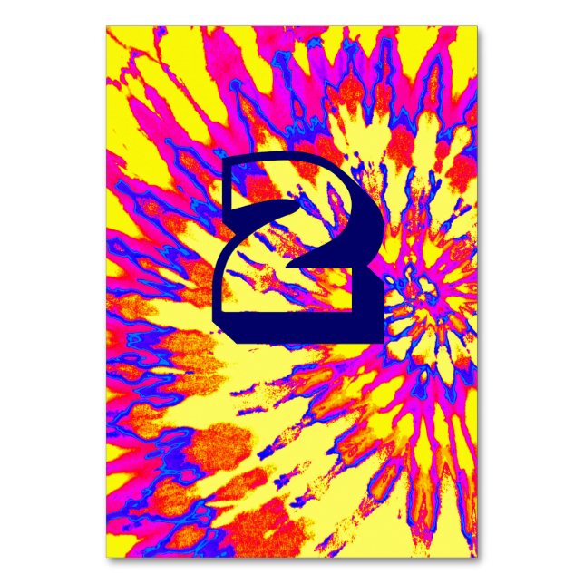 Gult Spiral Tie Dye Bröllop Bord 2 Bordsnummer (Framsidan)