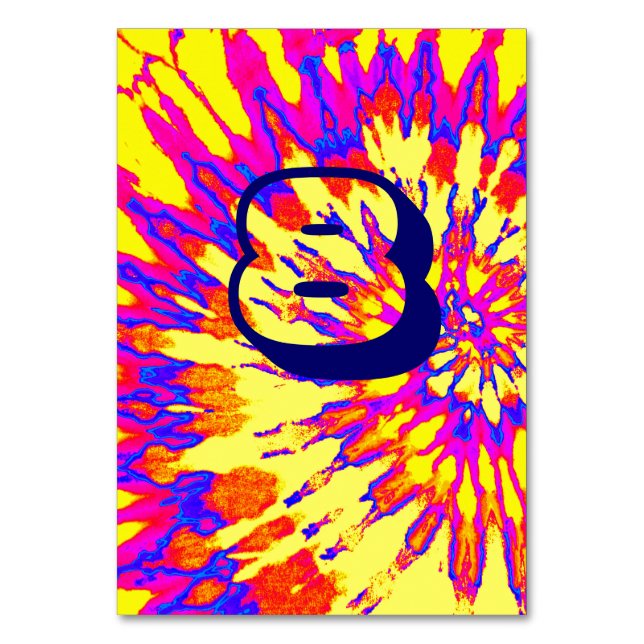 Gult Spiral Tie Dye Bröllop Bord åtta Bordsnummer (Framsidan)