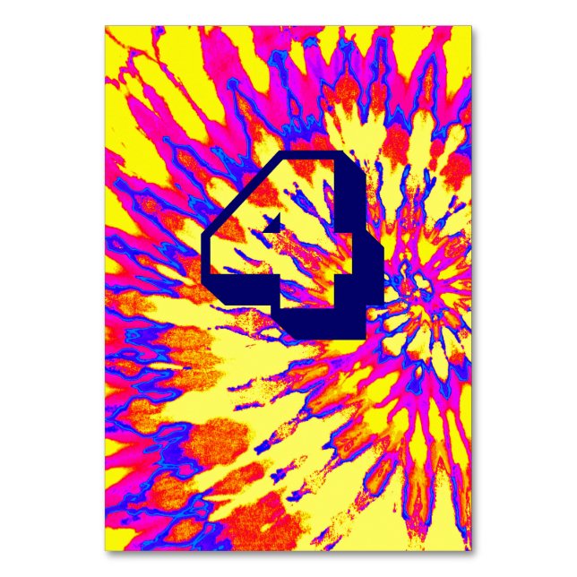 Gult Spiral Tie Dye Bröllop Bord Fyra Bordsnummer (Framsidan)