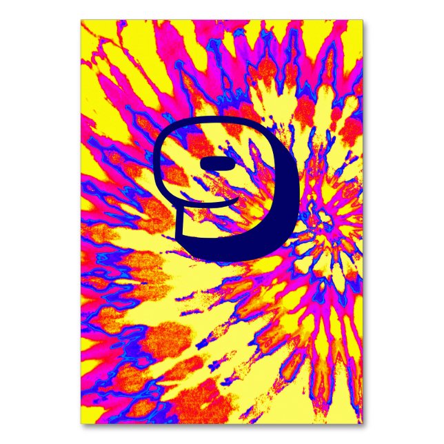 Gult Spiral Tie Dye Bröllop Bord Nine Bordsnummer (Framsidan)