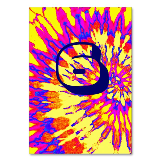 Gult Spiral Tie Dye Bröllop Bord sex Bordsnummer (Framsidan)