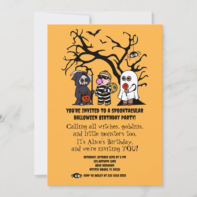 GULT SPOOKTACULAR Halloween-Födelsedagsfest Inbjudningar (Framsida)