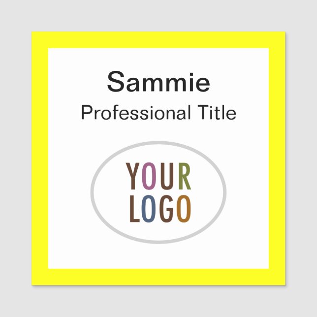 Gult Square Badge Business Logotyp Magnetic eller  Namnbricka (Framsida)