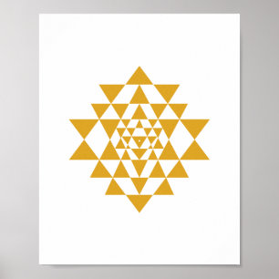 Gult Sri Yantra Helig Geometry Wall Art Poster