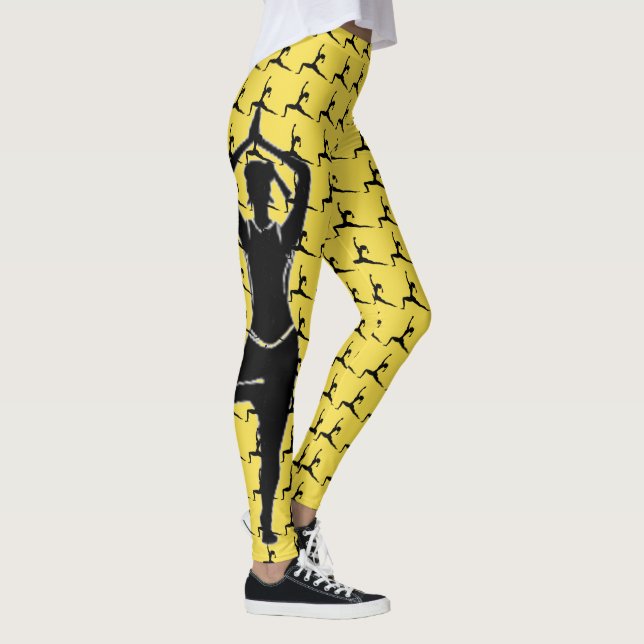 Gult Stående Yoga Pose Silhouette Leggings (Höger)