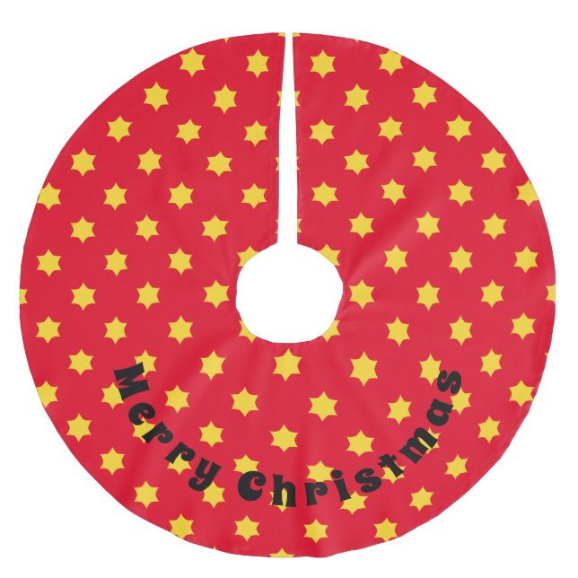 Gult Star Mönster Julgransmatta Borstad Polyester (Framsidan)