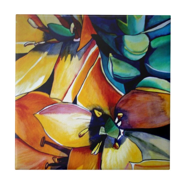 Gult Star of Bethlehem-blommans vattenfärgskonst Kakelplatta (Framsidan)