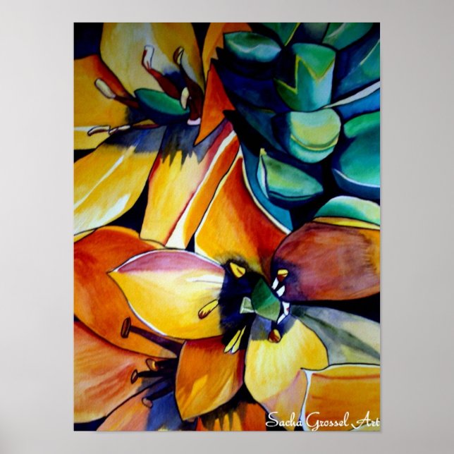 Gult Star of Bethlehem-blommans vattenfärgskonst Poster (Framsidan)