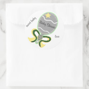 Gult Star Rattle Baby Shower Round Stickers Runt Klistermärke