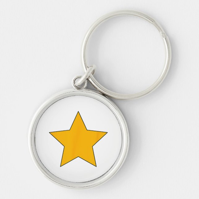 Gult Star Rund Silverfärgad Nyckelring (Framsidan)