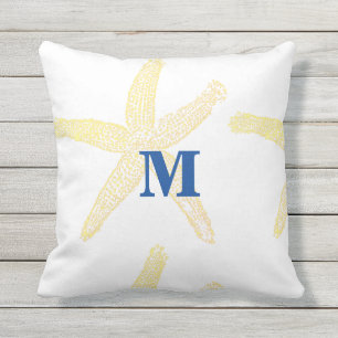 Gult Starfish Monogram Initial Anpassningsbar Cute Kudde
