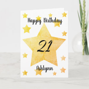 Gult Stars 21:a födelsedag Kort