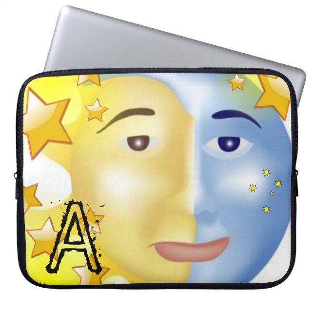 Gult Stars i laptop sleeve Sol Måne (Framsidan)