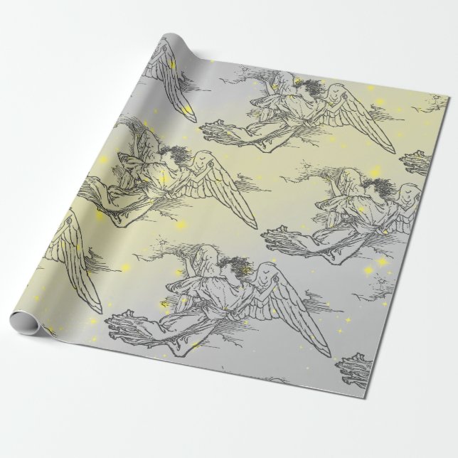 GULT STARS OCH FLYGNING AV ÄNGLAR, PAPPER PRESENTPAPPER (Utrullad)