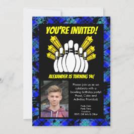 Gult Stars Photo Bowling Party Birthday Inbjudningar