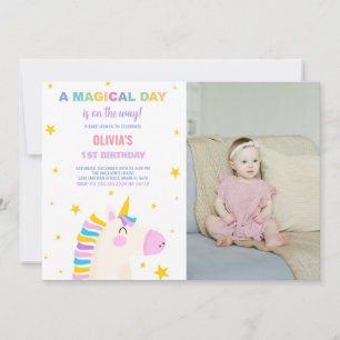 Gult Stars Unicorn Birthday-inbjudningar med foto Inbjudningar
