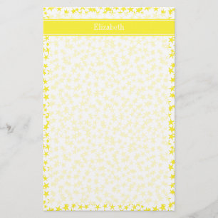 Gult Stars White BG, Gult Namn Monogram Brevpapper