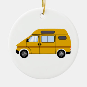 Gult Stealth Camper Van High Mobile Freedom Julgransprydnad Keramik