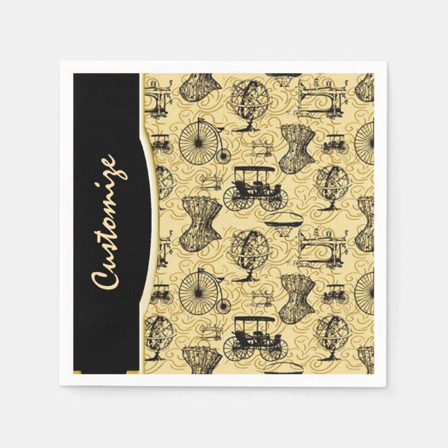 Gult Steampunk Mönster Napkins Pappersservett (Framsidan)