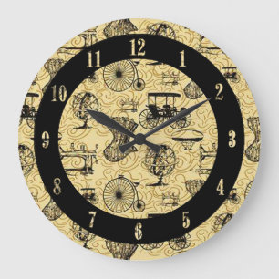 Gult Steampunk Mönster Wall Clock Stor Klocka