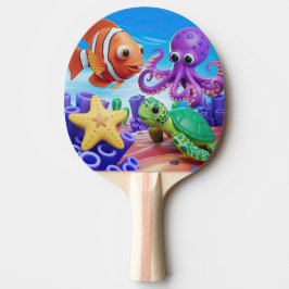 Gult, stjärnfisk, grönt, sköldpadda och rödclownfi pingisracket