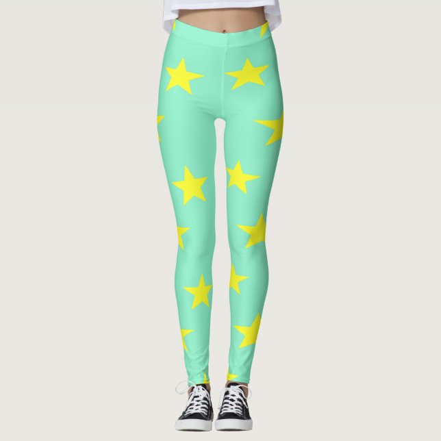 Gult stjärnor på turkos leggings (Framsida)