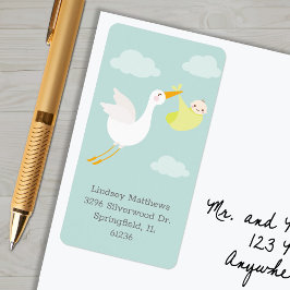 Gult Stork Bundle Baby Shower Returadress Adressetikett