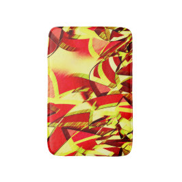 Gult strömmar på rött, förbryllad bild badrumsmatta