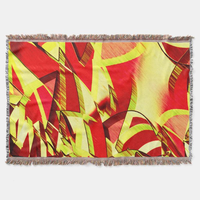 Gult strömmar på rött, förbryllad bild filt (Framsidan)