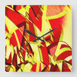 Gult strömmar på rött, förbryllad bild fyrkantig klocka