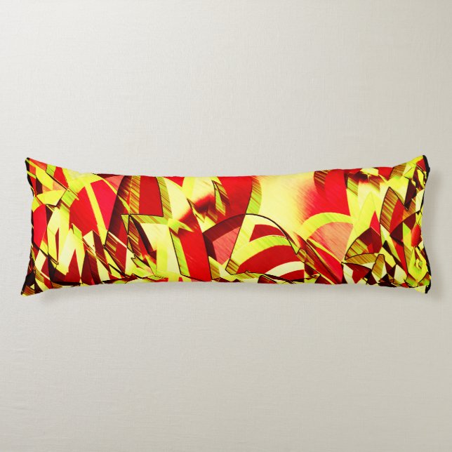 Gult strömmar på rött, förbryllad bild kroppskudde (Framsidan)