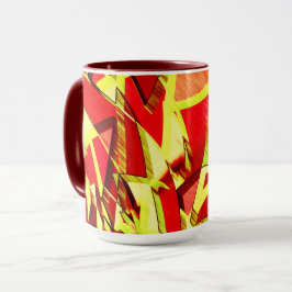 Gult strömmar på rött, förbryllad bild mugg