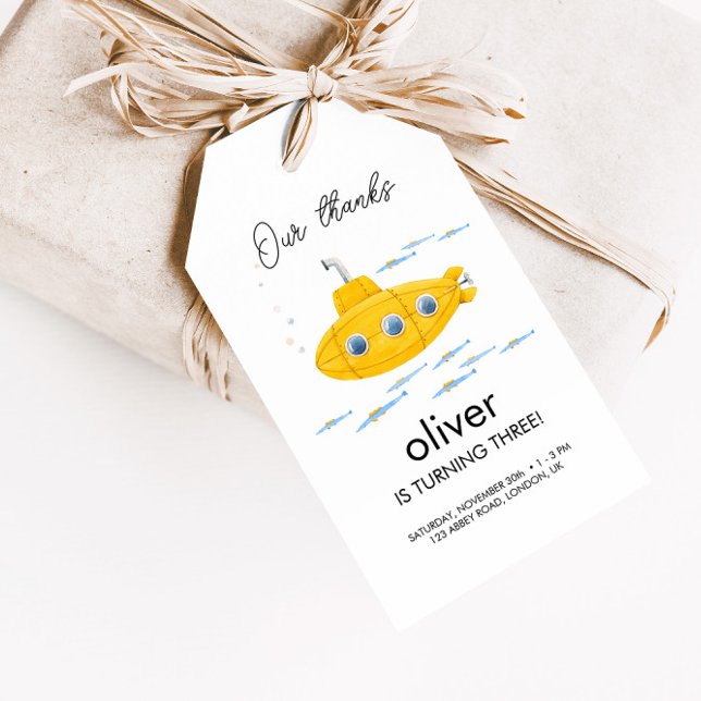 Gult Subsea Barns födelsedag Tack Märkre Presentetikett (Skapare uppladdad)