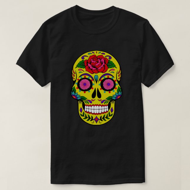 Gult Sugar Skull Dia de los Muertos Tröja (Design framsida)