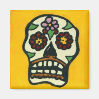 Gult Sugar Skull Magnet