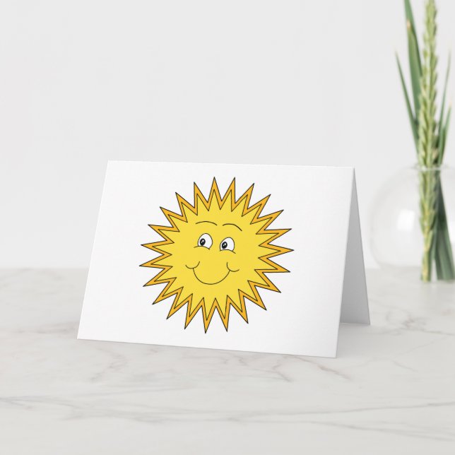 Gult Summer Sol med Lycklig Ansikte. Kort (Framsida)