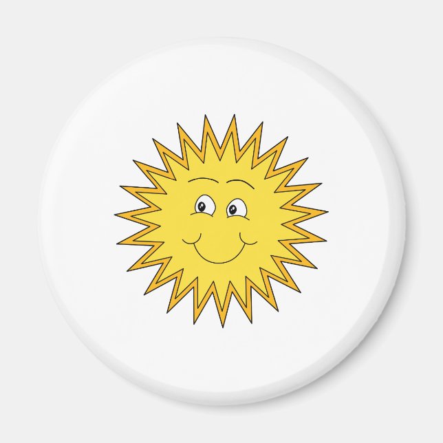 Gult Summer Sol med Lycklig Ansikte. Magnet (Framsidan)
