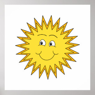 Gult Summer Sol med Lycklig Ansikte. Poster