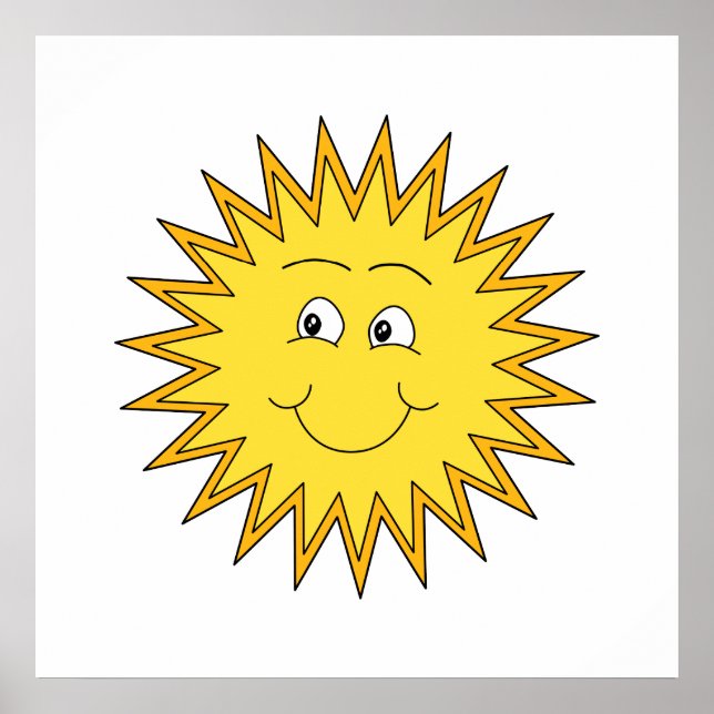 Gult Summer Sol med Lycklig Ansikte. Poster (Framsidan)