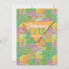 Gult Summer Vaporwave Sunset Birthday Inbjudningar