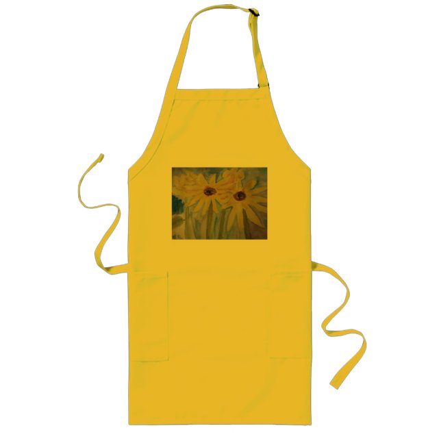 Gult Sunblommor Apron Långt Förkläde (Framsidan)