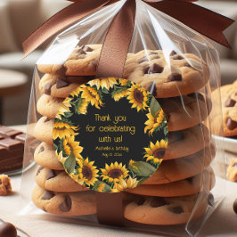 Gult Sunblommor Black Birthday Tack Runt Klistermärke