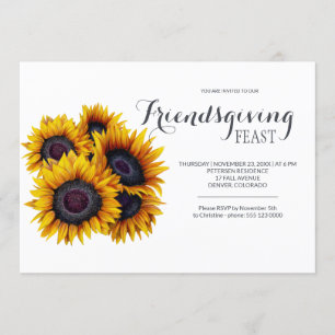 Gult Sunblommor Bouquet Navy Friendsgiving Feast Inbjudningar