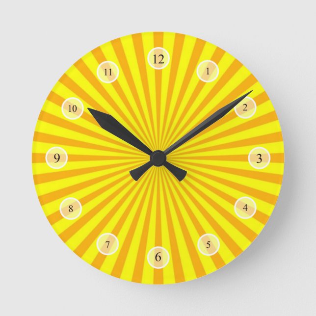 Gult Sunburst Clock Rund Klocka (Framsida)