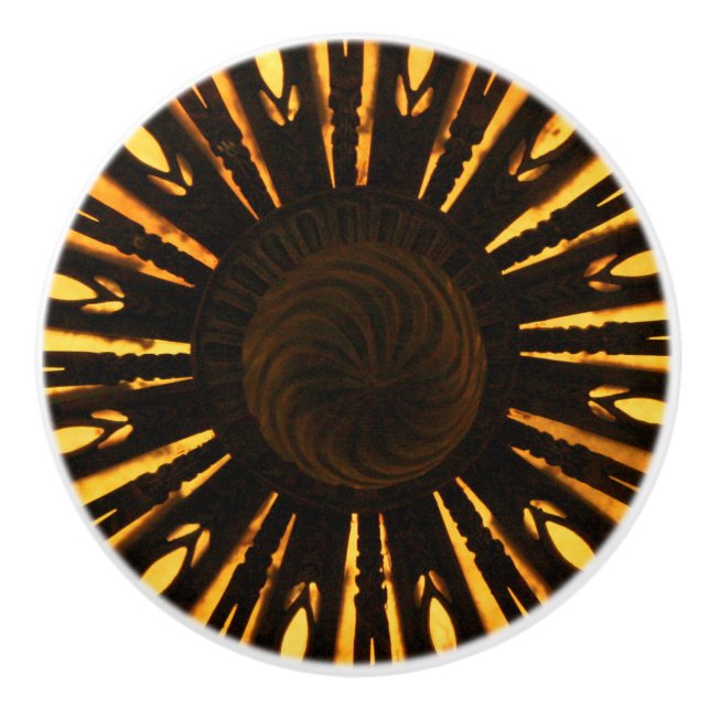 Gult Sunburst Radial Mönster Knopp (Framsidan)