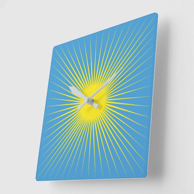 Gult Sunburst Wall Clock Fyrkantig Klocka (Vinkel)