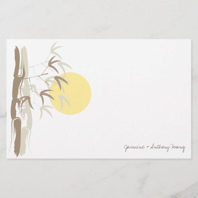 Gult Sunrise Bamboo Zen Asian Bröllop Stationery Brevpapper (Framsida)